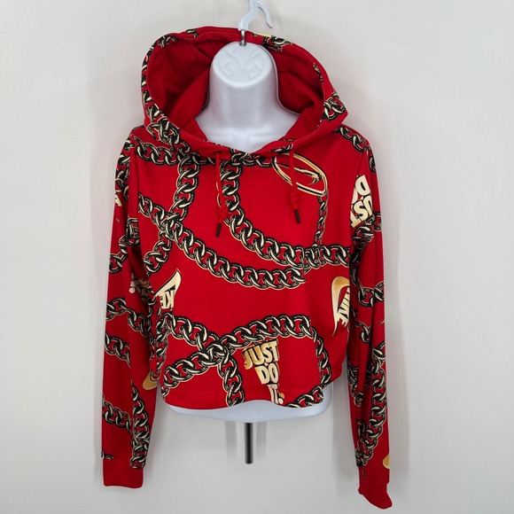 Nike Icon Clash Cropped Hoodie Red Chains Just Do It Rapper Streetwear Size XS - Picture 1 of 8